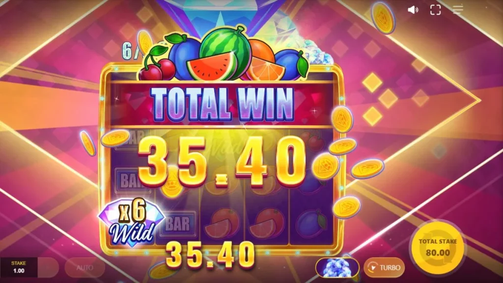Tampilan visual slot Diamond Blitz 3 dengan simbol permata dan buah-buahan