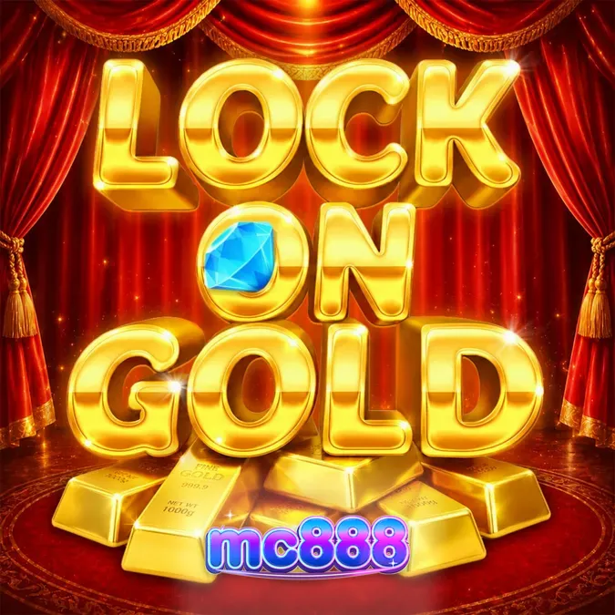 Tampilan visual slot Lock On Gold dengan tema kemewahan emas dan panggung teater